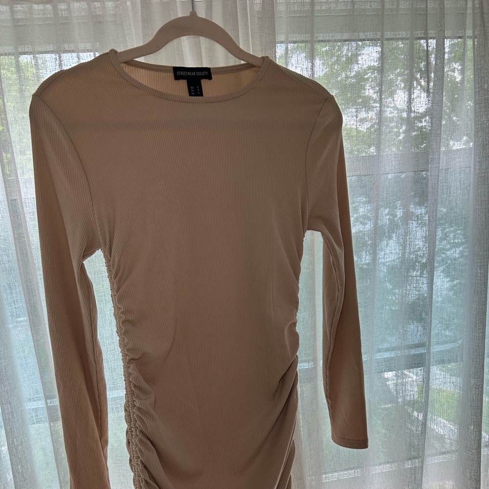 beige scrunch dress